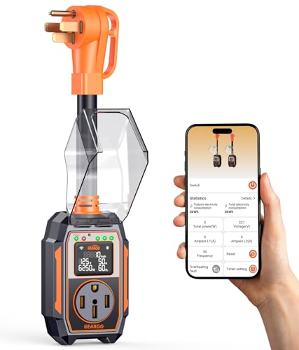 Image of GEARGO ๐จ๐ณ๐ณ-๐ต๐ฌ๐พ RV Surge Protector 50 Amp, 30000J RV Circuit Analyzer with Smart APP & Bluetooth, Larger LED Display, IP68 RV Adapter Plug for Camper, Travel Trailers