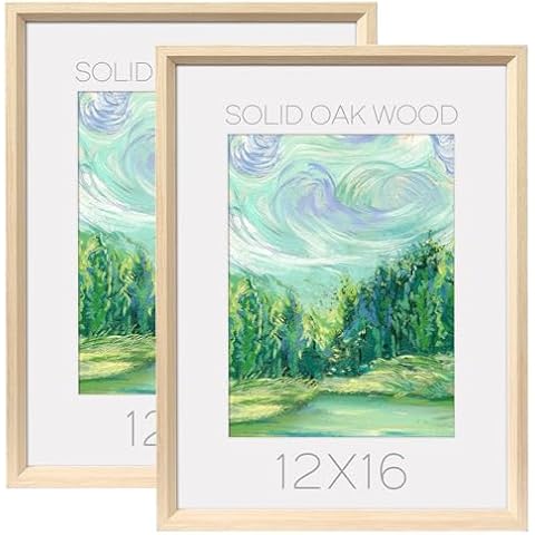 Patouque 12x16 Wooden Picture Frames, Poster Frames 8x10 with Mat or 12x16 without Mat for Wall or Tabletop Display, 2 Pack Natural Oak Photo Frame Horizontal or Vertical Display Home Déco Cover