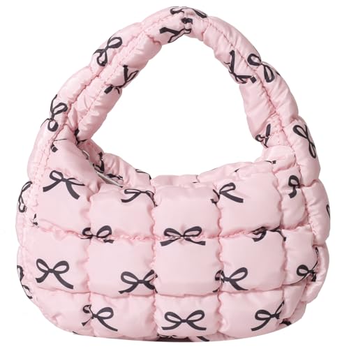 Image of Quilted MINI Handbag and Purses Women Puffer Nylon Hobo Cotton Padded Purse Work Travel Lightweight