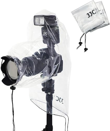 JJC Kamera-Regenschutz für Canon, Nikon, Sony, mit Objektiv und Blitz bis zu 25 x 16 cm (L x B), transparente Kamera-Regenmantel-Regenhülle, 2 Stück