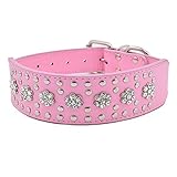 Material: piel sintética de alta calidad: fácil de repetir la limpieza, cómodo y portátil para perros. Decoración: trabajo totalmente a mano, acabado de alta calidad con purpurina al collar. Tu perro seguirá mirando mejor.