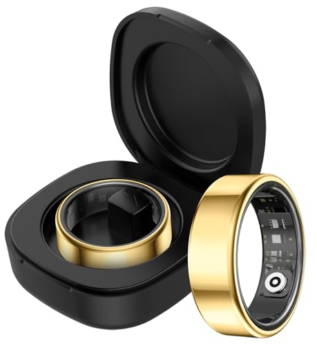Smart Ring for Men Women Health Rings Heart Rate Sleep Monitor Step Counter Pedometer Sports Ring Fashion Fitness Tracker Ring with Charging Case Gold Rings