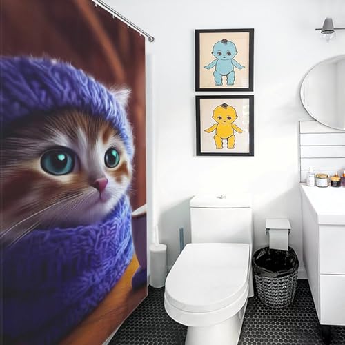 Rideau de douche chat imperméable en polyester lavable 152x183 cm - 3