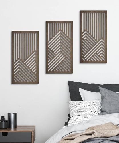 Panneaux géométriques en bois sculpté MDF Putuo Decor | Art mural premium lot de 3 - 4