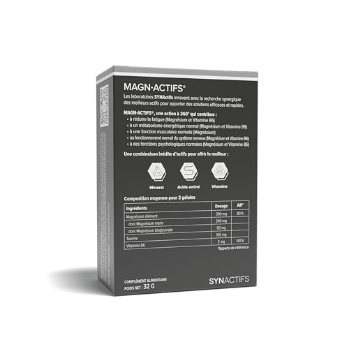 Magnactifs - Magnesium Bisglycinate & Marin - Anti Fatigue, Anti Stress Adulte, Equilibre Nerveux - Taurine, Vitamine B6 - Aragan - 60 Gélules – vue 7
