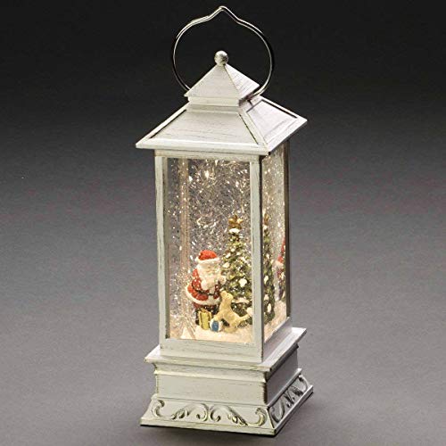 Konstsmide White Lantern with Santa & Dog, Water Filled : Battery Operated & Timer : 4364-200