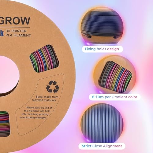 Image of Comgrow Rainbow Colors Silk PLA 3D Printer Filament, PLA Filament 1.75mm, Dimensional Accuracy + /- 0.02 mm, 1KG Spool, Coextrusion 3D Filament with Shiny Silk Rainbow Red