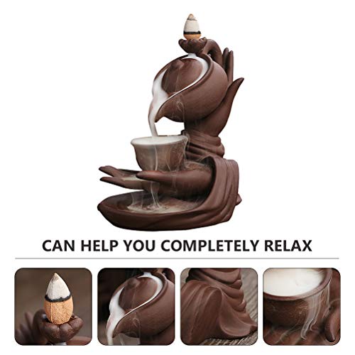 1 unidade Buda queimador de incenso de mão de cerâmica suporte de incenso adorno vintage Casa Criati