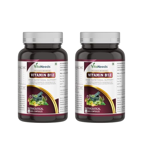 Image of Vitamin B12 Supplements | Vegan Vitamin B12 tablets | With Moringa,Spirulina,Alfalfa,Wheatgrass, Amla & Superfoods | Energy and Vitality Natural B12 Supplement for Adults Vegetarian Friendly Formula for Daily Routine |60 Veg Capsules 2.2 MCG (Plant Based)(Pack of 2)Total=2x60=120