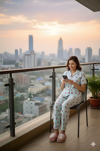Image of Women Lycra Night Suit Set | Premium Soft Nightwear Pajama Set | Stylish Comfortable Sleepwear for Ladies | Elegant Lounge Wear Night Dress
