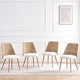 JALOURT Rattan Dining Chairs Set of 4,Upholstered Kitchen Chairs, Mid Century Modern PE Rattan Kitchen & Dining Room Cane Back Chairs for Dining Room with Metal Legs,White