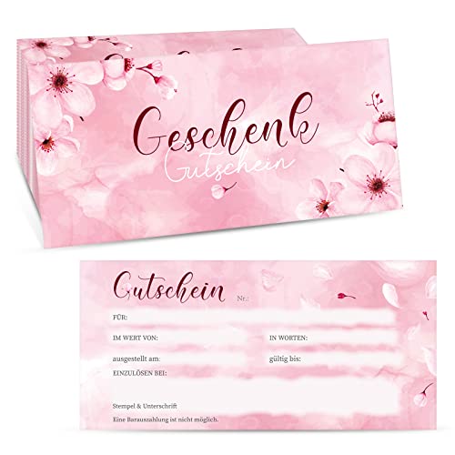 Patelai 50 Stück Blanko Gutscheine zum Ausfüllen Blumen Gutscheinkarten 3,9 x 8,3 Zoll Geschenkgutschein für Geschäft Laden Kosmetikstudio Nagelstudio Restaurant Hochzeit Weihnachten Geburtstag