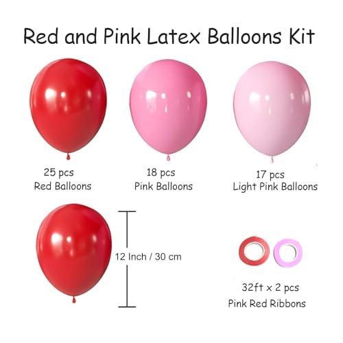 Image of Pink Red Balloons Valentines Balloons 60pcs 12 Inch Red and Pink Latex Balloon for Birthday Valentines Bridal Shower Anniversary Party Decorations