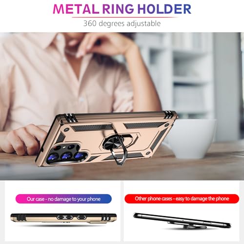 Image of for Samsung Galaxy S24 Ultra Case with Screen Protector, Military Grade Rugged Shockproof Heavy Duty S24 Ultra 5G Protective Cover for Samsung S24 Ultra Magnetic Ring Kickstand Phone Case (Gold)