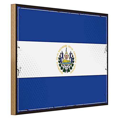 El Salvador Flagge | Holzschild | Vintage Deko | Wandkunst | 40 cm x 30 cm