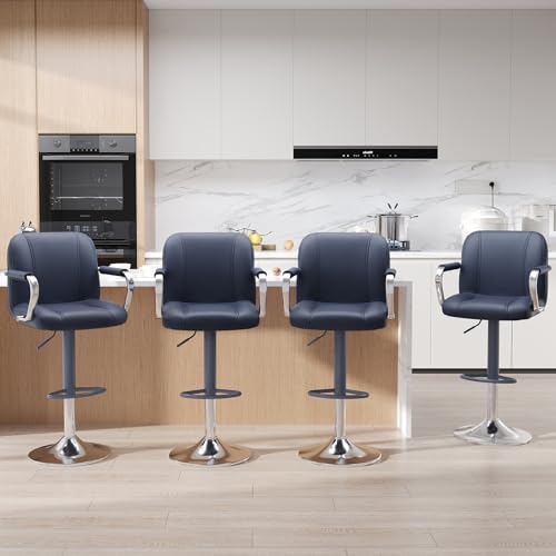 MALOL Set of 4 Blue Counter Height Stools with Backs Adjustable Swivel High Chairs for Kitchen Island Modern Bar Chairs Taburetes para Barra de Cocina Island Stools for Home Bar