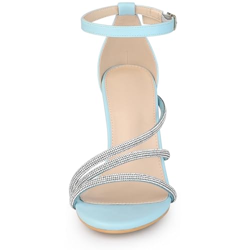 Allegra K Allegra K Women's Open Toe Rhinestone Strappy Ankle Strap Stiletto Heels Light Blue Sandals 8 M US