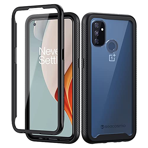 seacosmo Oneplus Nord N100 Case, Full Body Shockproof Cover [with Built-in Screen Protector] Slim Fit Bumper Protective Case for 1+ Nord N100- Black/Clear