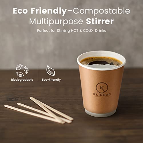 Klineus 500 Wooden Coffee Stirrers - Biodegradable 5.5" Coffee Stirrers Wood, Coffee Mixer Stick, Disposable Coffee Stirs, Stirring Sticks - Bpa Free Round-End Birch Wooden Stir Sticks For Coffee Bar #TOP5