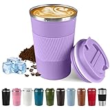 SPLMIFA Vacuum-Insulated Stainless Steel Travel Coffee Mug, Leak-Proof Reusable Coffee Cup with Lid - Keep Hot & Cold Drinks for Hours, Durable Thermos Tumbler for Men & Women (3rd-Purple, 17OZ)