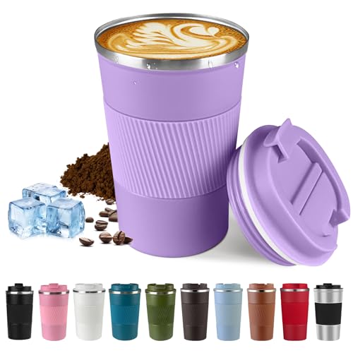 Image of Vacuum Insulated Stainless Steel Travel Coffee Mug,Leak Proof Cup with Lid | 304 stainless steel mug with vacuum insulation, leak proof lid, silicone grip and car cup holder friendly design