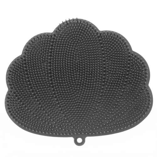 Silicone Foot Scrubber, 12x10in Cloud Shaped Shower Feet Scrubber Mat Non-Slip Suction Massage Nubs Shower Accessories, Gray