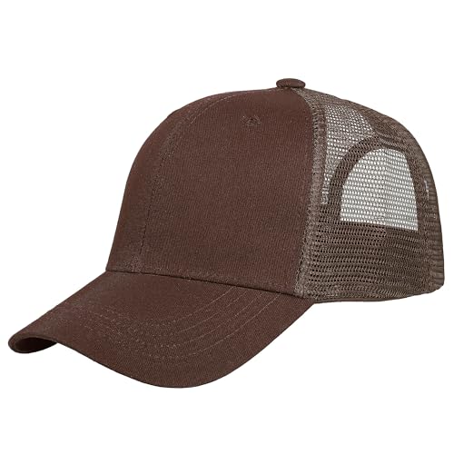 Falari Trucker Hat Baseball Cap Structured Plain Design 6 Panel Adjustable Size - Brown