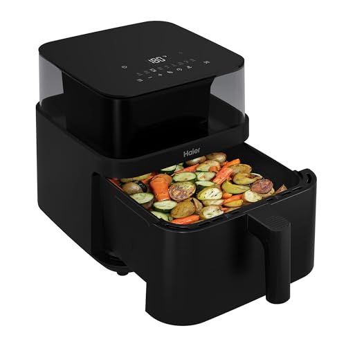 Haier Friggitrice ad Aria 7 Litri con Finestra e Luce LED, 1600W, Controllo Touch, Temperatura 60-200°C, App hOn, Cestello Antiaderente, Nero HAF3AFW 011