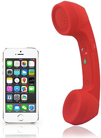 Wireless Retro Telephone Handset and Wire Handset Receivers Headphones for a mobile phone with comfortable call (Red)