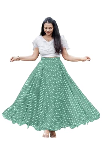 Image of Classic Flared Long Floor Length Georgette Skirt for Women /Girls and Lycra Crop-Top Set || Polka Dot Skirt || Elegent Design || Drawstring Band