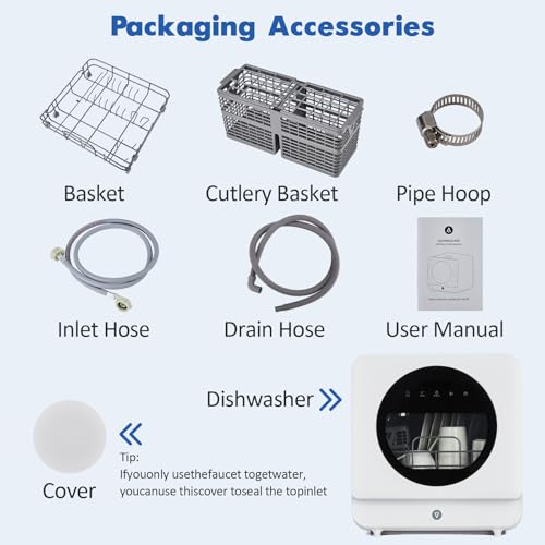 Dishwasher Countertop Compact Portable Dishwasher with Faucet & Self-Priming Water Modes Water Inlet, Compact with More Space Inside,6 Programs Ideal for RV & Apartments, No Hookup Needed