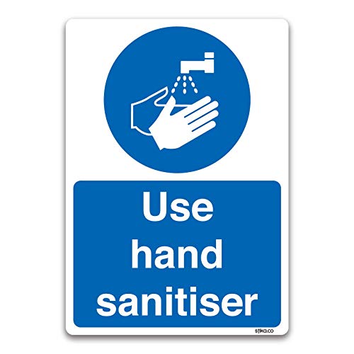 Stika.co Hand Sanitiser Safety Sign Self-Adhesive Vinyl Sticker for Virus Protection, A6 148x105mm, Hygiene and Protection Signs, Schools, Workplace Signage