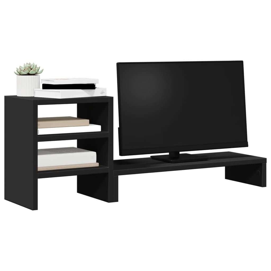 Supporto per monitor con organizer da scrivania in legno nero, 80 x 20 x 30 cm, portata 35 kg, ripiano per ufficio e home office con organizzazione ergonomica