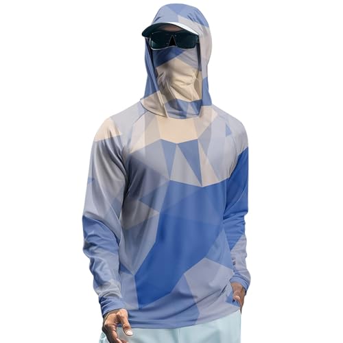 Hooded Sun Shirts for Men UPF 50+ Uv Fishing Shirts for Men Long Sleeve Sun Protection Shirts with Mask