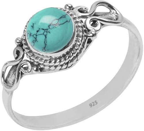 Turquoise Stone Ring, Handmade 925 Sterling Silver Rings for Women Girls, Natural Gemstone Ring US size 7 Solitaire Ring, Round Stone Ring, Minimalist Birthstone Gift Jewelry for her