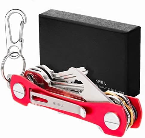 Compact Key Holder -Smart Key Organizer for Keychain -Minimalist EDC Key Carrier w Expansion Screws, Pocket Clip, Key Ring Attachment Loop Piece for Car Key Fob, Bottle Opener Accessories, 14 keys