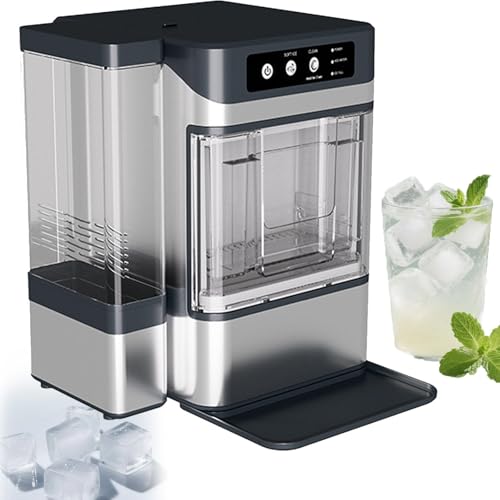 Máquina de hielo tipo nugget para mostrador, diseño de triple aislamiento, acero inoxidable, interior apto para alimentos, producción diaria de 17 kg, autolimpiable, tanque de 3 L, carcasa de acero inoxidable