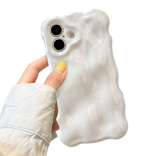 XIZYO for iPhone 17 Case 6.3 Inch Cute Wave Pattern Aesthetic Phone Case 3D Curly Wavy Shape Plating Glitter Bling for Women Girls Soft Bumper Silicone Shockproof Cover, Cream Beige