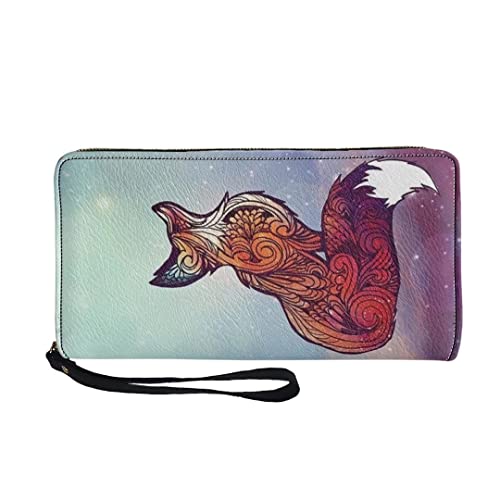 Allinterest Cartoon Fox Women Wallet Fashionable Design Pretty Patterns Zip Around Clutch Purse With Wristlet Strap