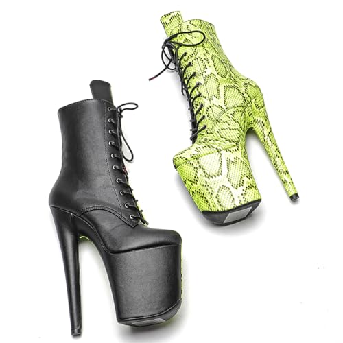 WUXIN H&P Women's Exotic High Heel Pole Dance Ankle Boots Short Custom 8 Inch Sexy Platform Fashion Snake Pattern Lace-up Stiletto Round Toe Dress Shoes4
