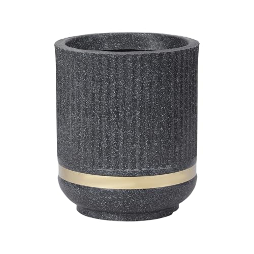 Image of BonKaso 14 Inch Tower Plant Pot for Indoor & Outdoor | Modern Lightweight Polymer Planter | Weather, UV & Frost Resistant | Ideal for Living Room, Balcony, Office & Nursery (Dark Grey)