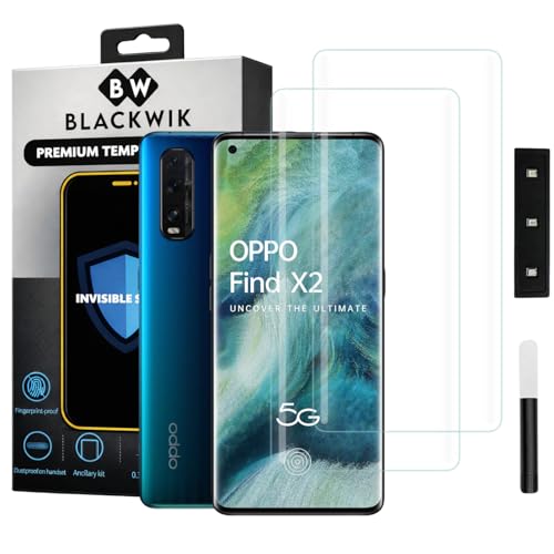 Image of Blackwik Premium Curved UV Tempered Glass For Oppo Find X2 Cellphone (Transparent, Pack of 2) Advanced Border Less Full Screen Coverage UV Screen Protector Guard With Installation Kit