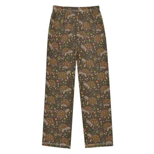 Lovely Turtle Florals Boys Long Pants Soft Trousers Elastic Waist Kids Lounge Bottoms with Pockets S-XL