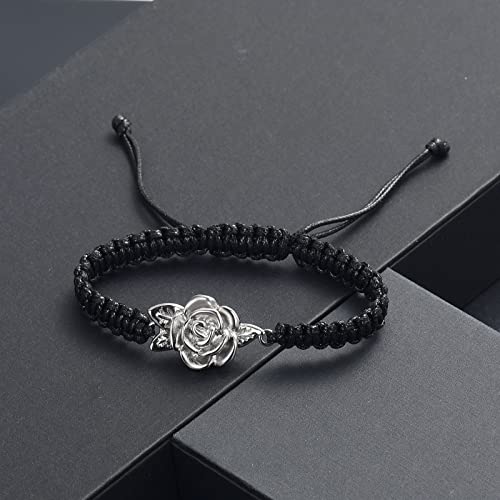 Image of Imrsanl Rose Flower Urn Bracelet for Ashes Cremation Memorial Jewelry of Loved Ones Adjustable Braided Rope Ashes Bracelet Funeral Keepsake for Women