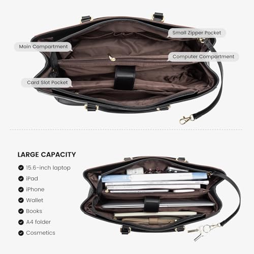 Image of LOVEVOOK Laptop Tote Bag for Women, Office Work Bag Briefcase fit for 15.6 inch Laptop, Large Capacity Teacher Computer Bag Handbag Black /Brown
