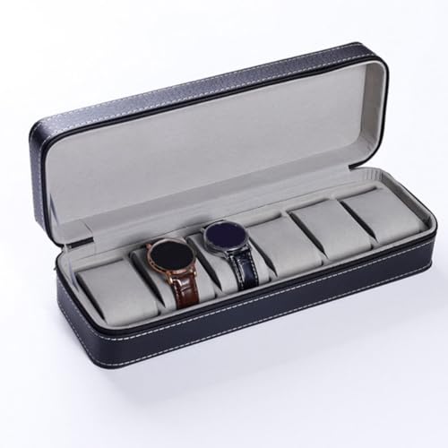 Boîtier de montre portable noir Angoily à 6 emplacements et fermeture éclair