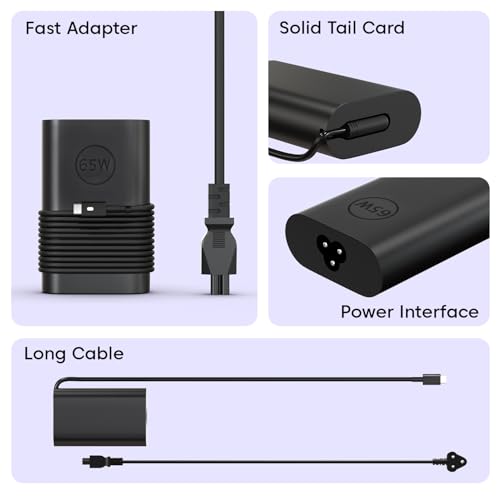 Image of Dell Original 65W USB Type-C Adapter for Laptop, Latitude 5289 5290 7389 7390 7400- Black