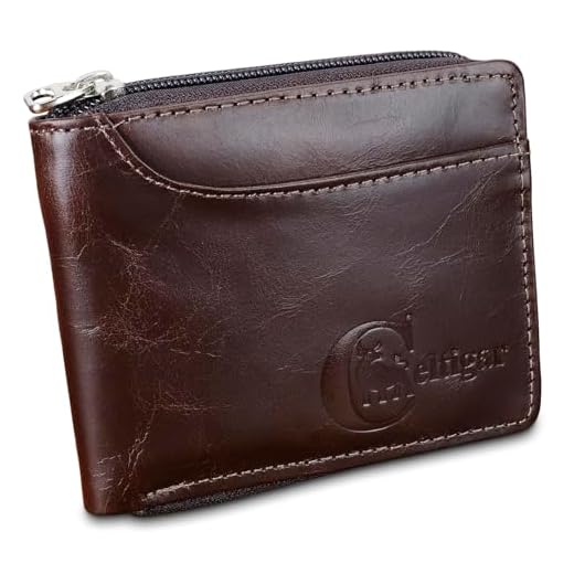 Carteira Com Zíper Masculina De Couro Legítimo RG CNH Cédulas Moedas Cartões Antifurto Proteção RFID (Marrom Café - Couro CBDA)