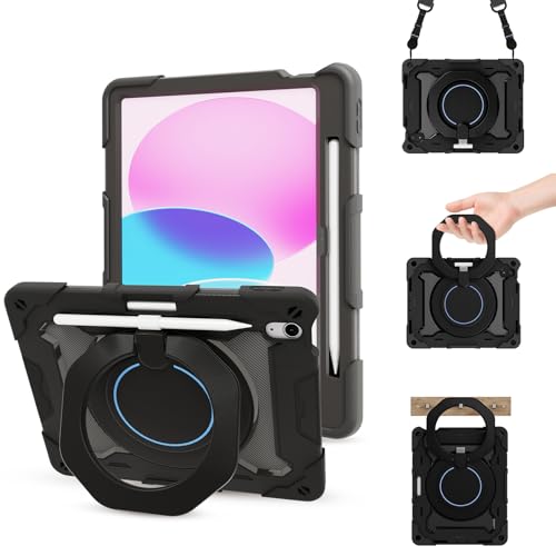 Étui iPad 10e génération 2022 antichoc de 10.9 pouces avec porte-crayon noir