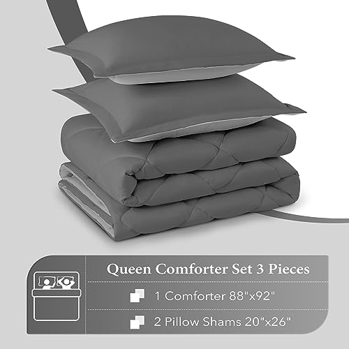 downluxe Queen Comforter Set - Charcoal and Grey Queen Comforter Soft Bedding Comforter Set All Season Queen Bed Comforter Set - 3 Piece - 1 Comforter (88"x92") and 2 Pillow Shams (20"x26")